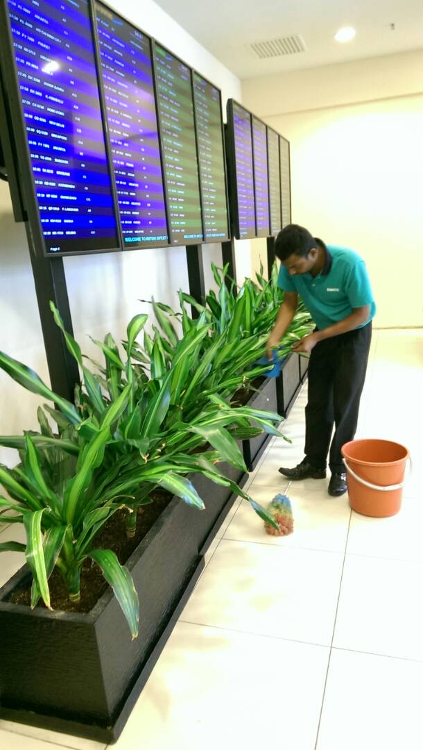Building care cleaning team at work